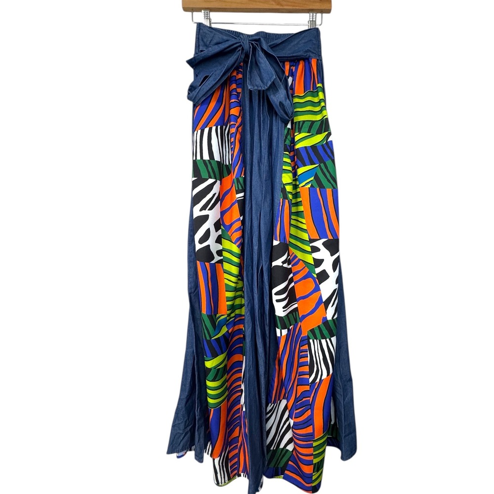 CQ by CO Wide Leg Patchwork Chambray Pants w/ Belt‎ sz Small